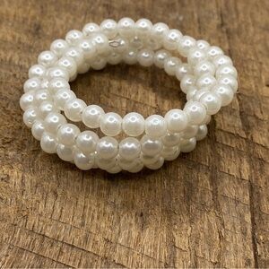 White Pearl Memory Wire Wrap Bracelet